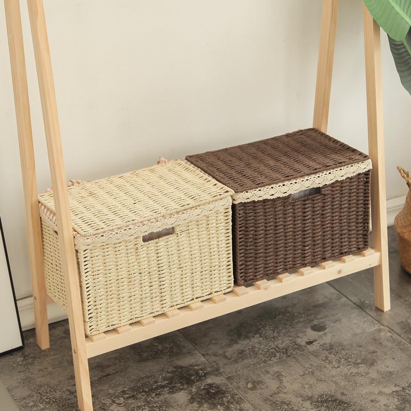 家用田园衣服收纳箱藤编织整理日式简约橱柜大号储物筐杂物盒有盖