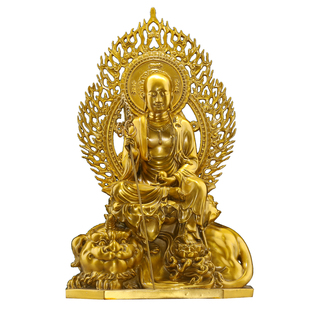 纯黄铜地藏王菩萨摆件地藏菩萨坐谛听铜像大号门店装饰家用佛堂像
