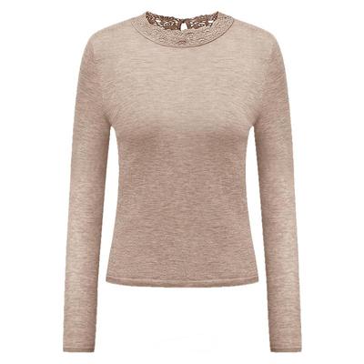 VGRASS绵羊毛手钩蕾丝领打底衫女