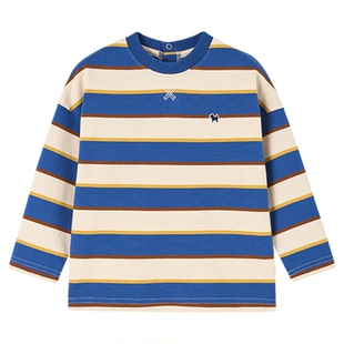 BLUEDOG 蓝狗25FW秋彩色条纹长袖T恤男女童百搭宽松圆领打底衫