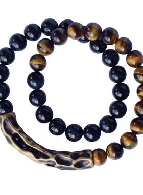 卓岸林原创复古黄蓝虎眼石双层手链男 个性混搭珠子双圈手串中性