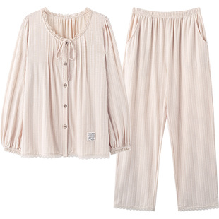 马克公主柔软棉长袖睡衣女春秋新款法式温柔气质可出门漂亮家居服