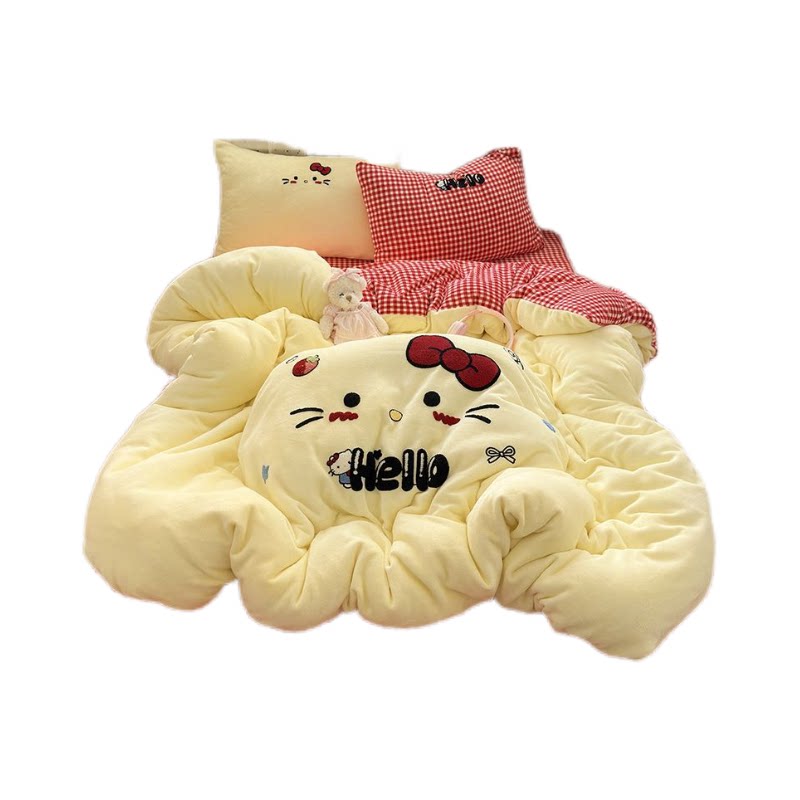 冬季加厚毛巾绣牛奶绒床上四件套