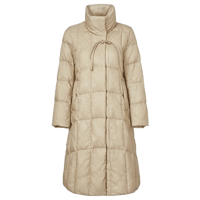 马天奴纯色高领长款盘扣羽绒服