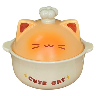 厨师猫猫汤碗可爱双耳泡面碗带盖大容量陶瓷汤盆家用餐具耐高温