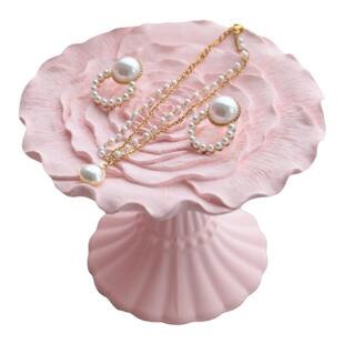 首饰展示架甜心樱花粉石膏饰品收纳托盘耳环珠宝陈列拍摄道具摆件