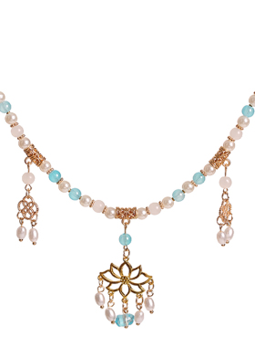 古风蓝色汉服项链中国风仿珍珠软璎珞女明制坦领简约链条古装配饰