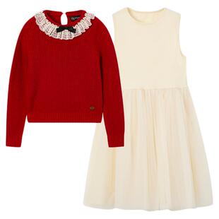 【20%绵羊毛】eland kids衣恋童装女童套装秋冬撞色连衣裙演出服
