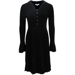 ONLY2026春季新款通勤约会气质纯色长袖针织百褶裙中长裙连衣裙女