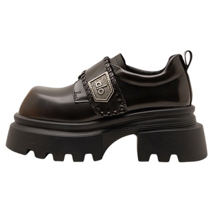 真皮厚底小皮鞋女英伦风松糕软底增高乐福鞋复古魔术贴jk制服单鞋