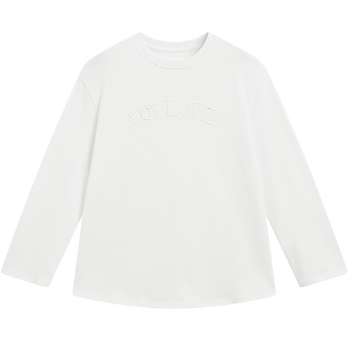 [100%绵]KBNE设计感圆领磨毛白色t恤女2025冬季新款长袖别致上衣