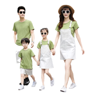 2026夏季新款白色牛仔女童母女背带裙一家四口父子短裤裙子母女装
