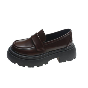 棕色小皮鞋女复古百搭圆头乐福鞋jk基础款制服鞋高跟鞋玛丽珍鞋子