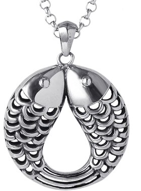 S925银双鱼吊坠女亲嘴鱼泰银项链做旧复古毛衣链挂坠时尚潮民族风