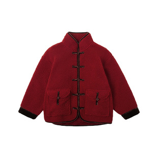 男孩潮宝中式加绒外套立领红色新年儿童复古上衣保暖时尚110~170
