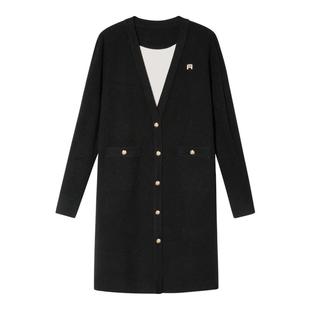 诗篇专选黑白撞色v领叠穿显瘦假两件设计感针织裙冬款