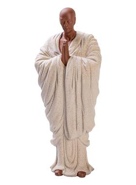 禅意中式紫砂陶瓷粉色小和尚人物摆件客厅创意茶室桌面装饰纯摆设