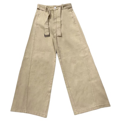 设计感腰带白色高腰阔腿牛仔裤女