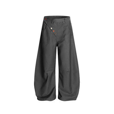 老钱风不规则彩色纽扣弯刀西裤