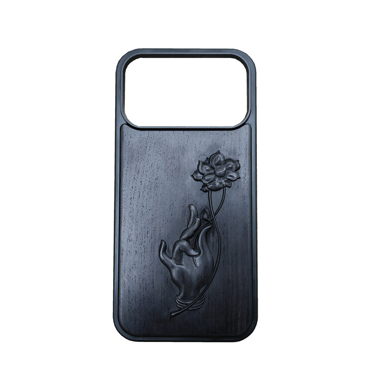 苹果17promax手机壳紫光檀实木雕刻iphone16pro莲花佛手17AIR/15plus/14/13/12MINI