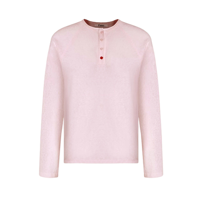 亮色扣点缀插肩亨利领长袖t恤