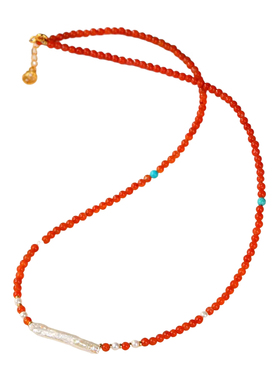 天然南红玛瑙毛衣链珍珠新中式