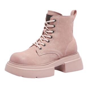 骆驼女鞋秋冬真皮时尚粗跟时装靴日常骆驼马丁靴增高短靴