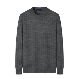 庄吉可机洗纯羊毛针织衫棋盘格立体肌理秋冬男士重磅加厚圆领毛衣