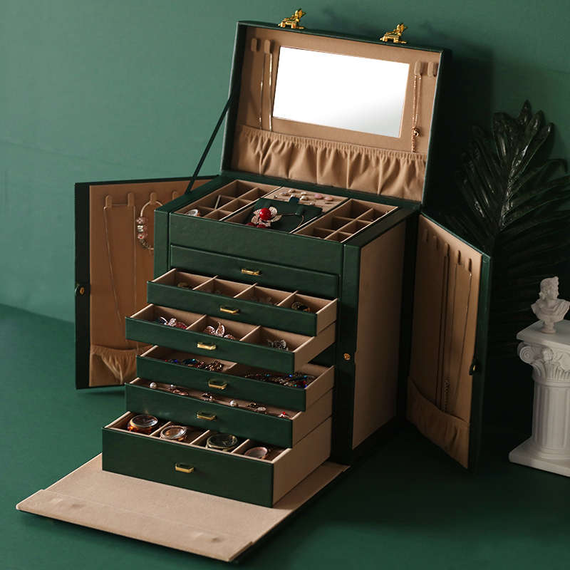 高档首饰盒欧式大容量密码锁饰品收纳盒多层木质手饰品耳饰珠宝箱