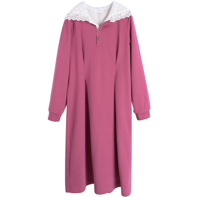 甜美休闲收腰遮肉火龙果色连衣裙