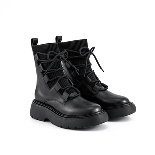 SAM EDELMAN山姆爱德曼冬黑圆头系带厚底马丁靴牛皮短靴女NICOLE