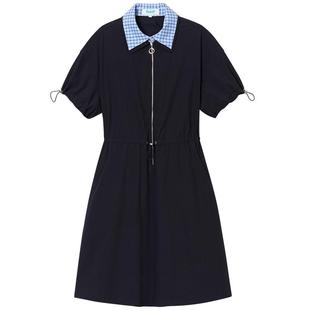 ToyzY假两件拼接格子衬衫抽绳松紧腰短袖连衣裙女夏季ZC35205410