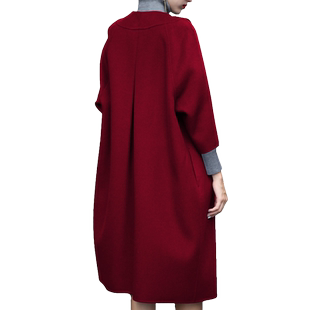 双面呢无羊绒大衣女长款过膝秋冬高端气质妮子加肥加大毛呢外套