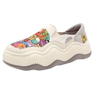 JM快乐玛丽女鞋2025秋季新款涂鸦厚底内增高鞋子软底一脚蹬休闲鞋