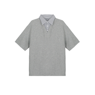 二十二号穿搭【南韩欧巴】亲肤果冻棉假两件v领短袖T恤男士polo衫