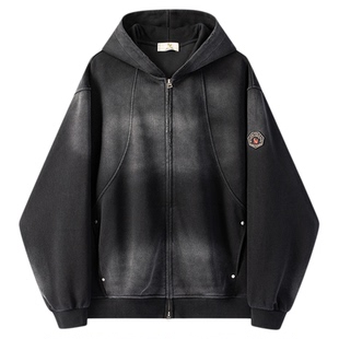 【限时清仓】威廉福克斯做旧水洗复古毛圈针织连帽卫衣外套男