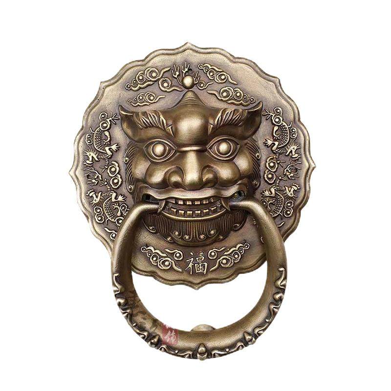 纯铜兽头门环仿古麒麟拉手