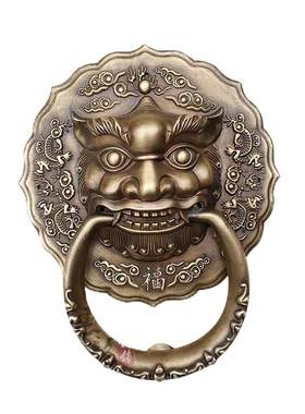 纯铜兽头门环仿古麒麟拉手