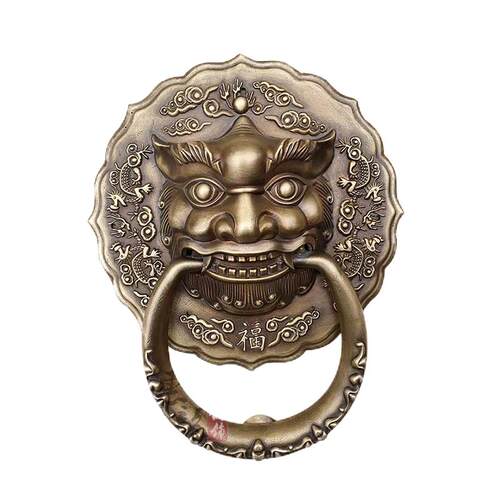 纯铜兽头门环木门麒麟头把手中式仿古狮子头拉环复古大门虎头拉手