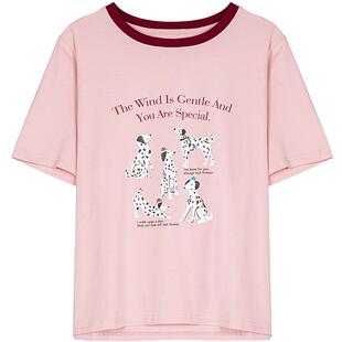 LAGOGO可爱斑点狗粉色T恤女拉谷谷2025年夏季新款撞色好看短袖