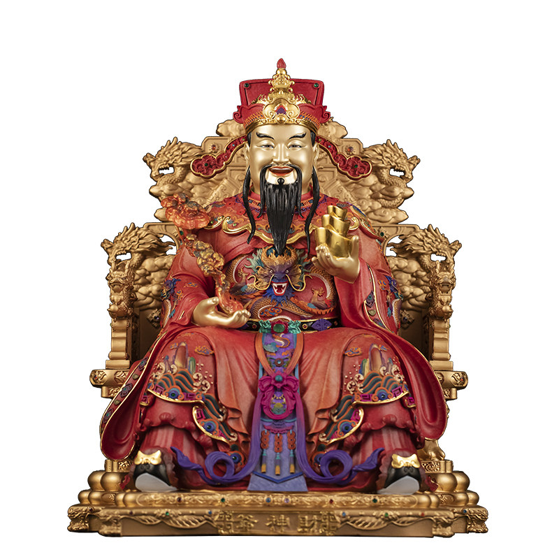铜淳金淬彩九龙椅文财神招财摆件