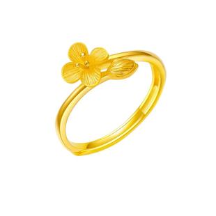 老庙黄金足金999蜜语相依醉丁香花朵活口金戒指女款官方正品
