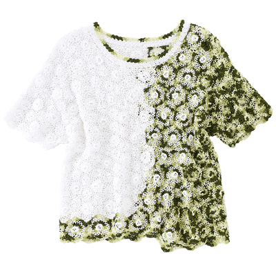 细柳原创新款下摆钩花短袖上衣