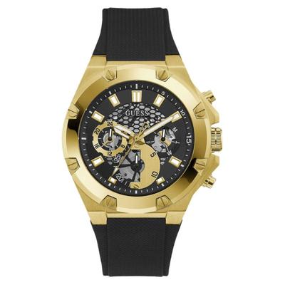 Guess盖斯镂空黑金三眼硅胶手表