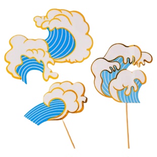 中式祥云浪花蛋糕装饰插牌国潮风云朵海浪祝寿周岁甜品台装扮插件