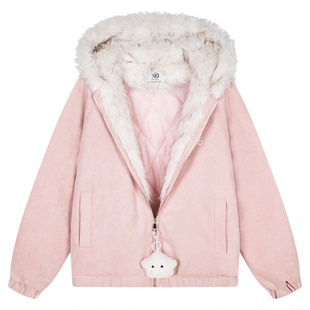 SREK冬季新款美式复古毛领连帽棉服男女加厚保暖座山雕夹克外套