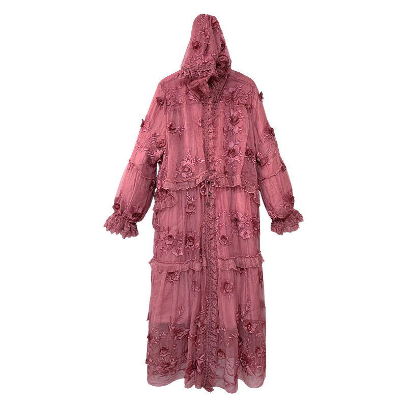 桑蚕丝棉服女假两件收腰可拆卸内胆中长款刺绣宽松慵懒风保暖外套
