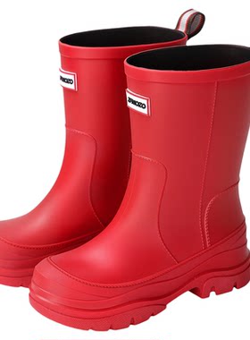 日系中筒雨鞋女时尚水鞋外穿防滑户外成人软底红色雨靴简约易搭配