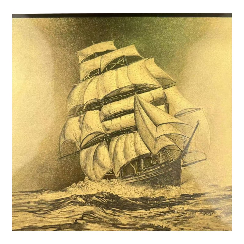 西洋古董卡夫卡工业 纽约 金箔一帆风顺油画级装饰画 26*21cm现货
