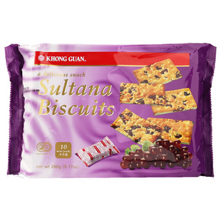 新加坡进口零食 KHONG GUAN 康元葡萄提子夹心饼干 260g 独立包装